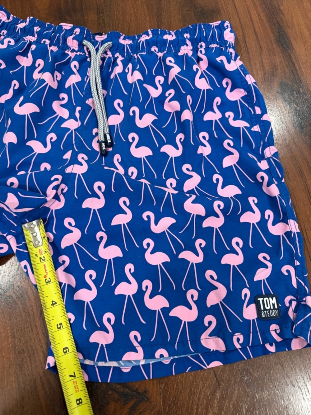 Tom & Teddy Men's Swim Trunks Blue Flamingo Size L - Picture 6 of 8